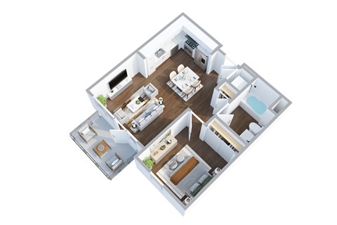 Floor plan for 1 bed, 1 bath, 690 sqft